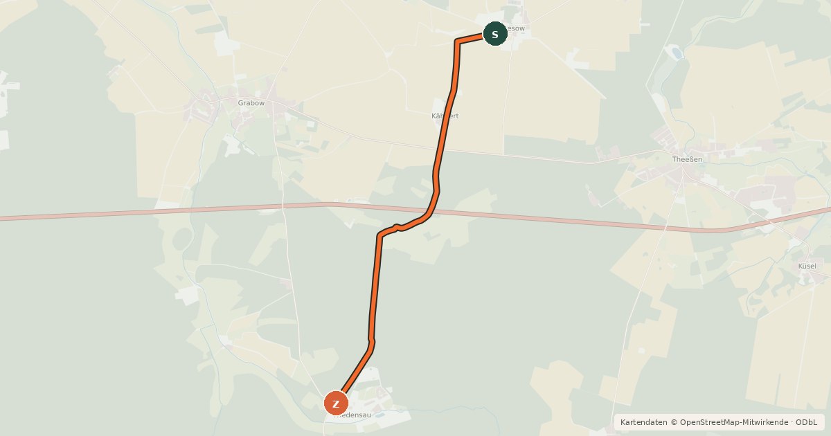 Kartenübersicht der Radroute 1-20 Stresow-Friedensau