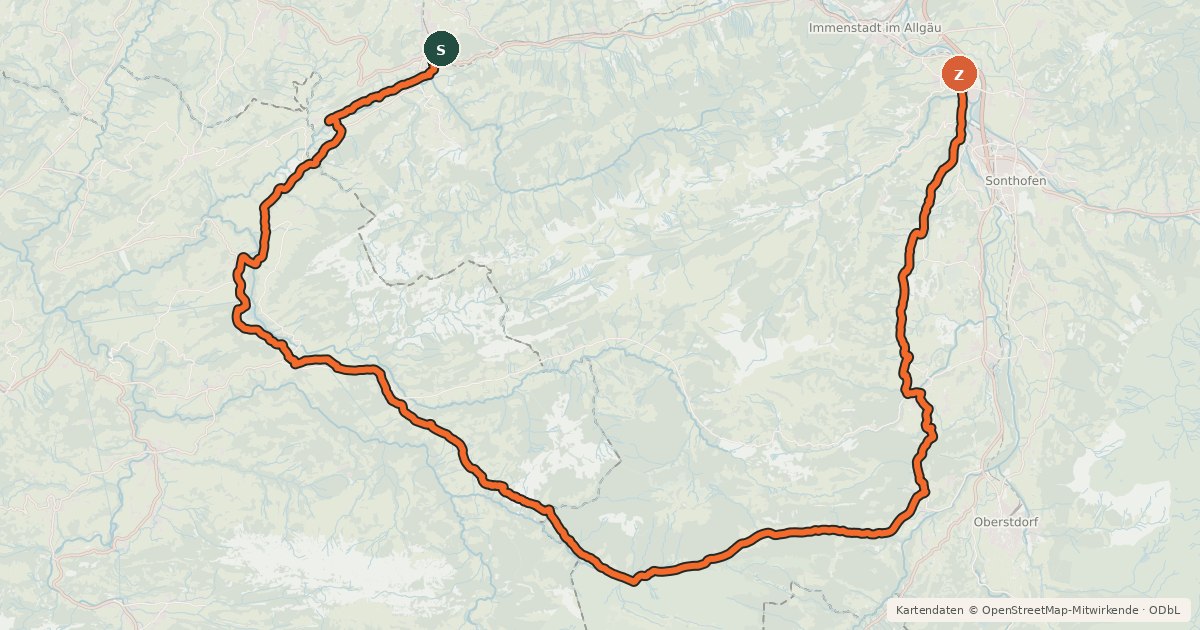 Kartenübersicht der Radroute 10 - Nagelfluhtour Rohrmoos-Runde