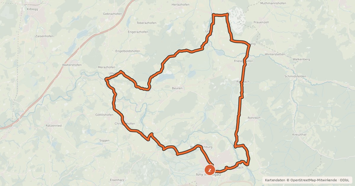 Kartenübersicht der Radroute 11 - Argenwege RadReiseRegion