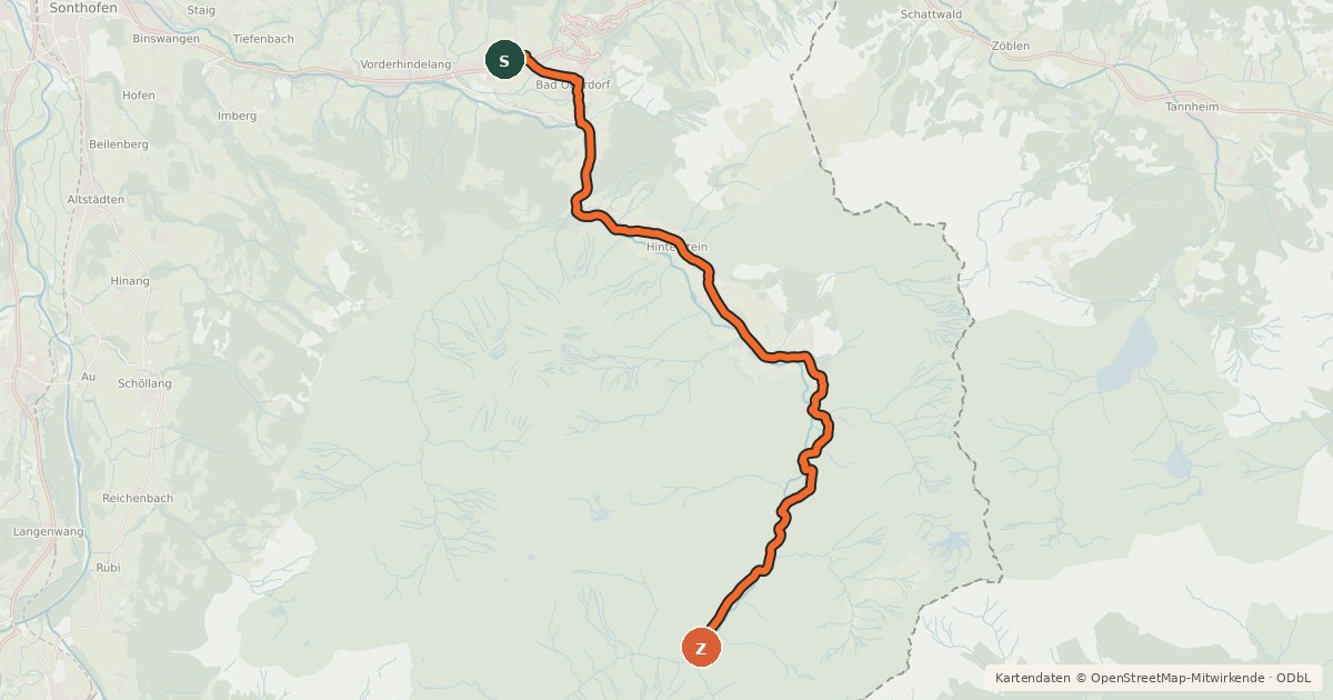 Kartenübersicht der Radroute 18 - Tour ins Hintersteiner Tal