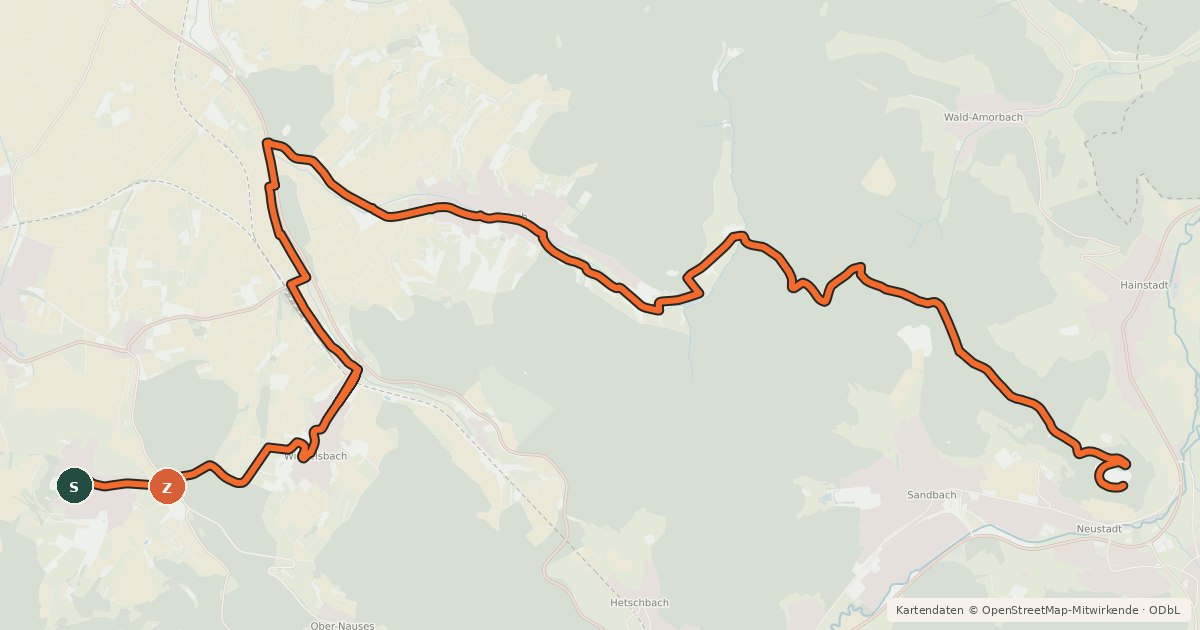 Kartenübersicht der Radroute 2-Burgen-Radweg
