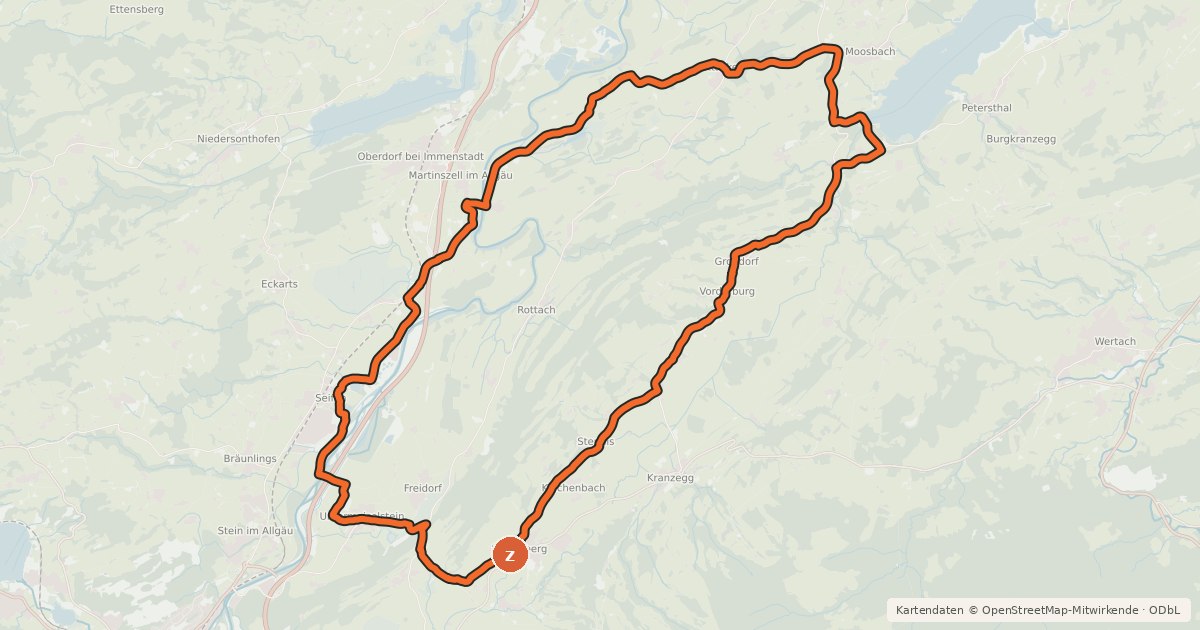 Kartenübersicht der Radroute 20 - Rund um den Rottachberg