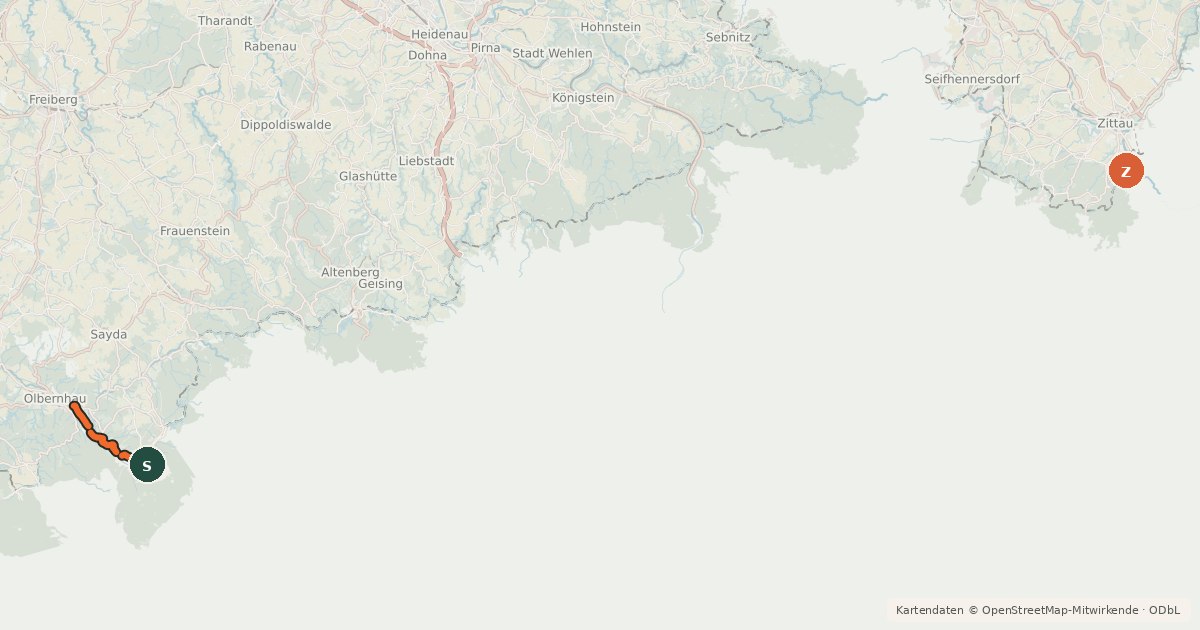 Kartenübersicht der Radroute 25 Loučná, Hartau - Brandov (CZ/D)