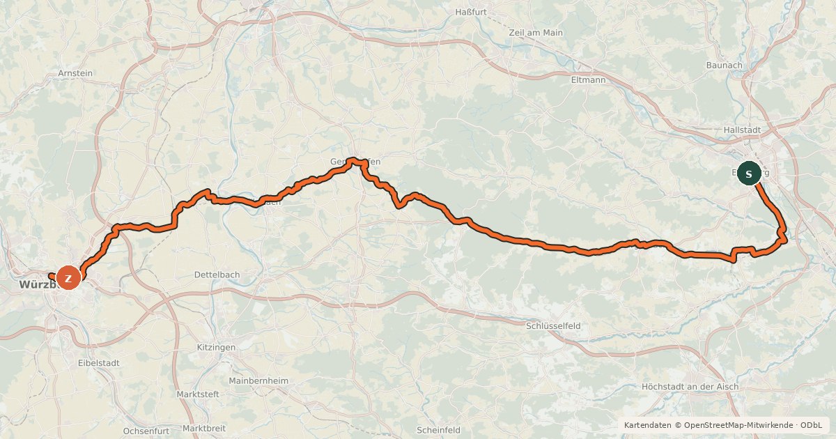 Kartenübersicht der Radroute 2FrankenRadweg