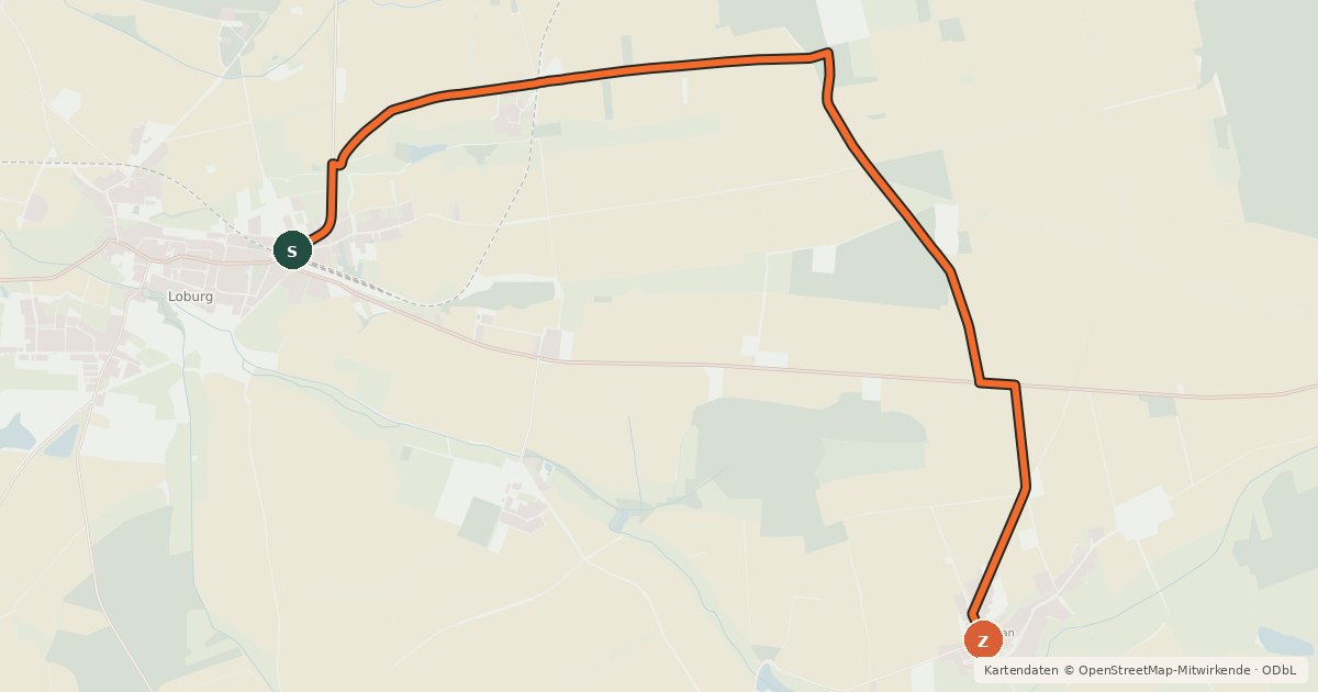 Kartenübersicht der Radroute 30-64 Loburg NO-Rosian