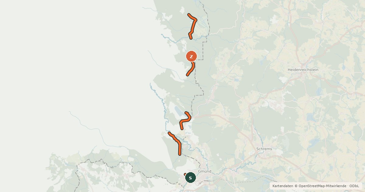 Kartenübersicht der Radroute 341 Chlum u Třeboně - České Velenice