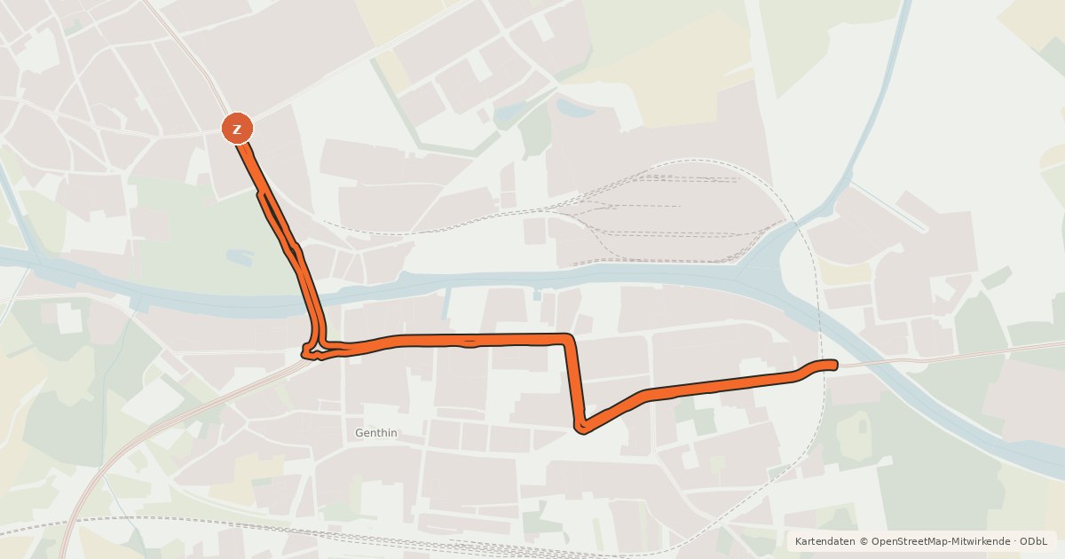 Kartenübersicht der Radroute 35-70 Genthin-Altenplathow - Genthin O