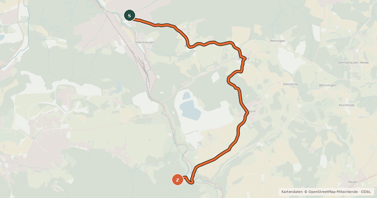 Kartenübersicht der Radroute (38) Menden Lendringsen - (42) Balve Volkringhausen