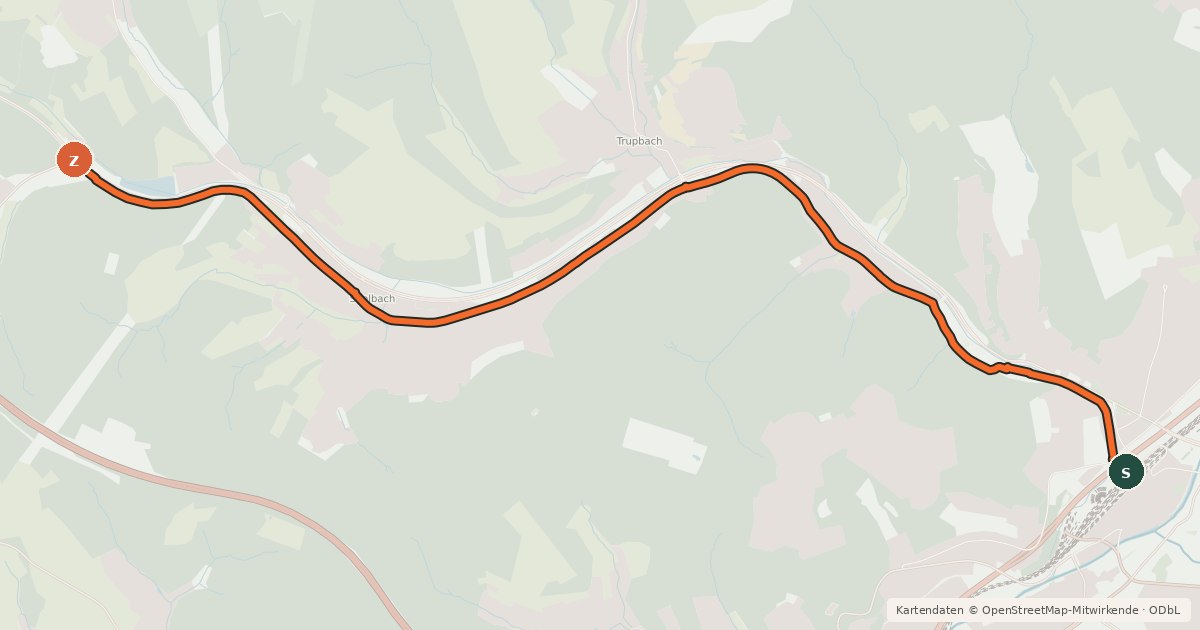 Kartenübersicht der Radroute (38) Siegen - (45) Freudenberg-Alchen
