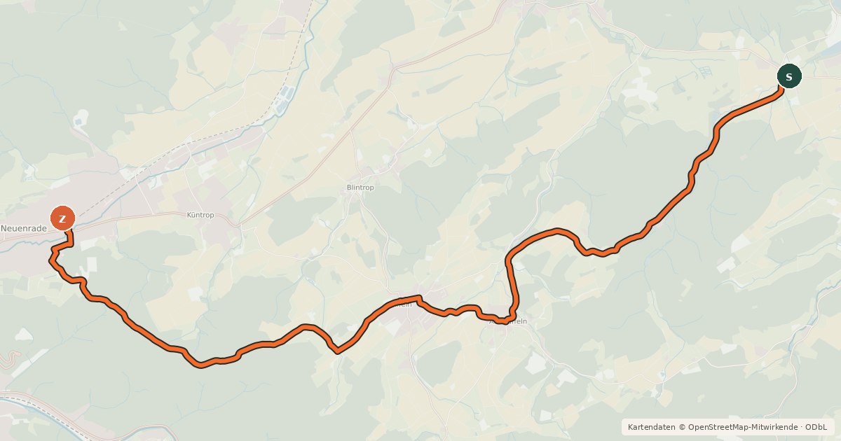 Kartenübersicht der Radroute (38) Sundern-Bruchhausen - (47) Neuenrade