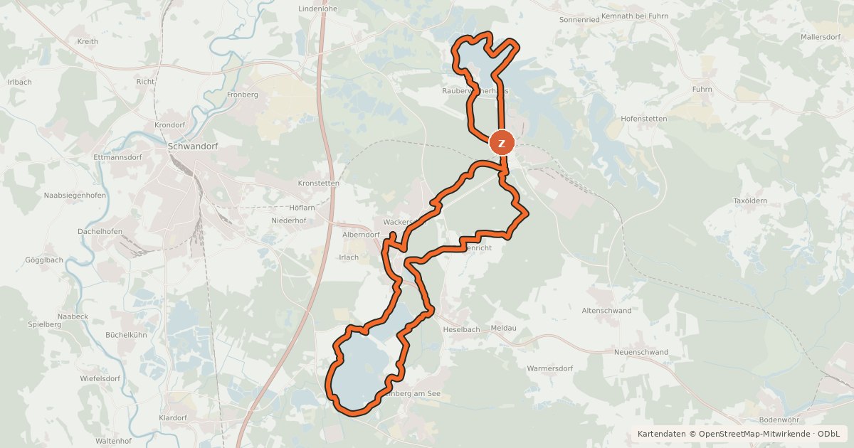 Kartenübersicht der Radroute 4-Seen-Radweg