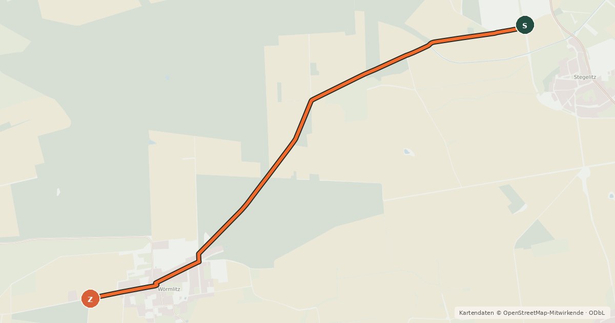 Kartenübersicht der Radroute 40-49 Stegelitz NW-Wörmlitz W