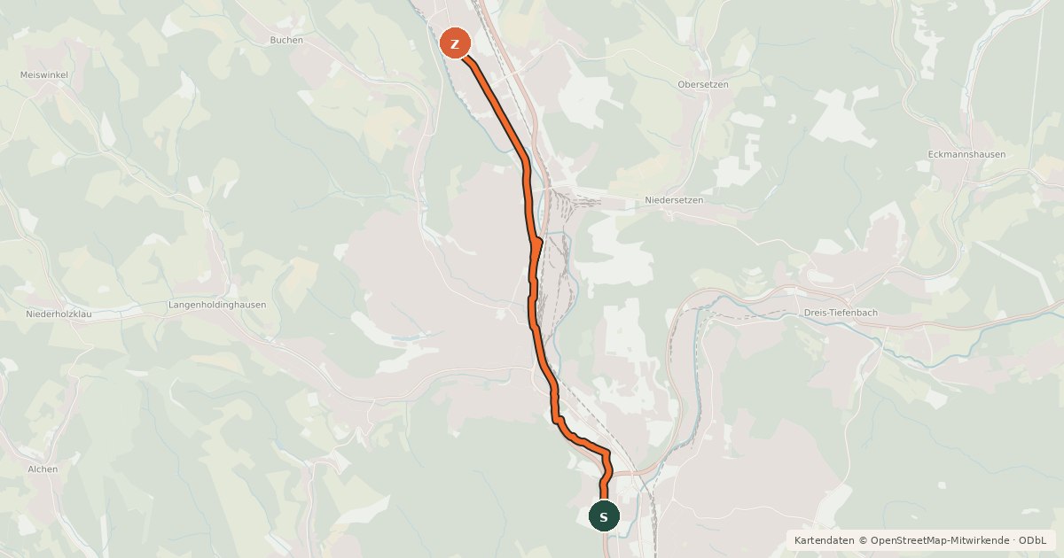 Kartenübersicht der Radroute (44) Siegen - (48) Siegen