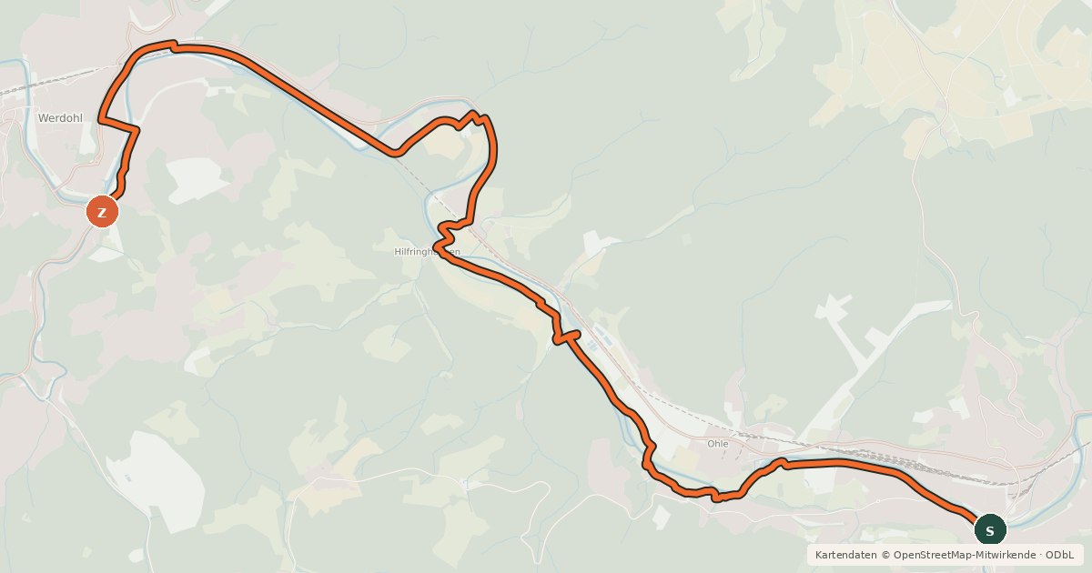 Kartenübersicht der Radroute (45) Plettenberg-Böddinghausen - (64) Werdohl