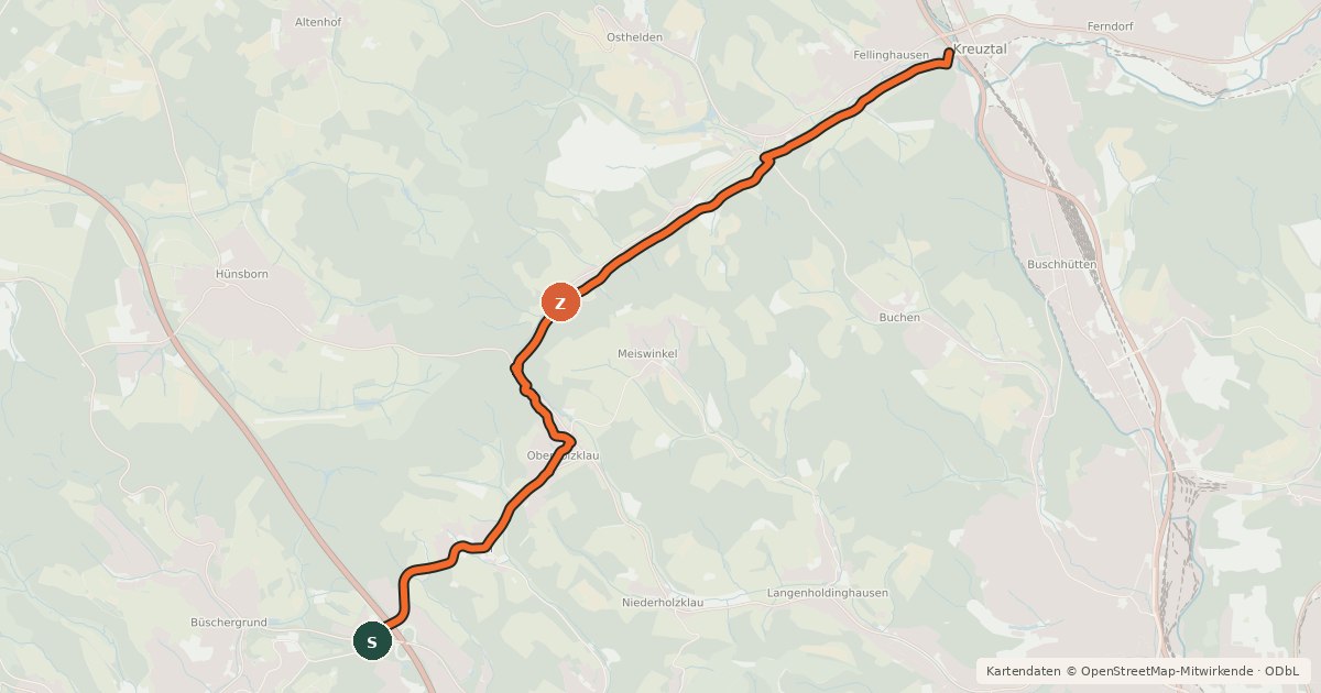 Kartenübersicht der Radroute (47) Freudenberg-Lindenberg - (49) Kreuztal