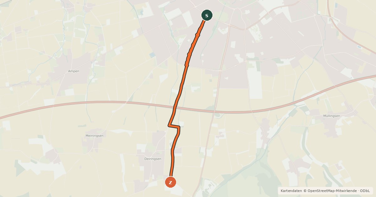 Kartenübersicht der Radroute (49) Soest - (95) Soest-Deiringsen