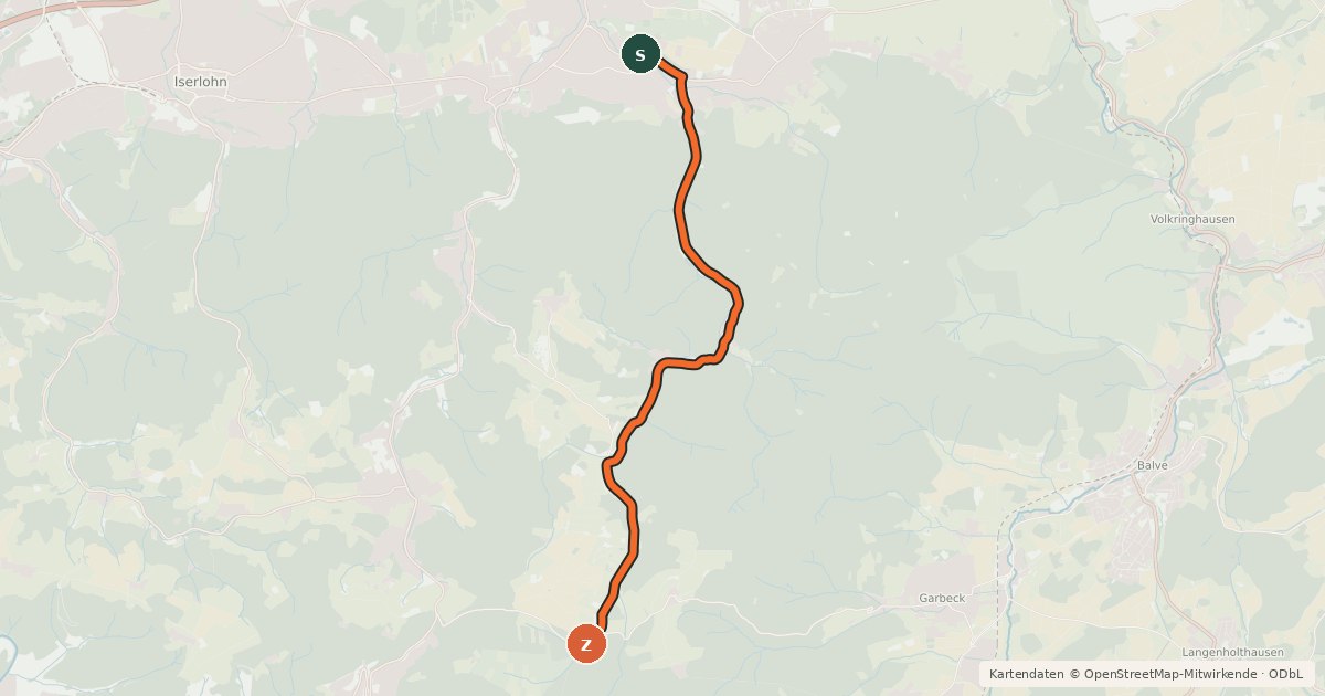 Kartenübersicht der Radroute (51) Hemer Sundwig - (61) Neuenrade Rüterschlad
