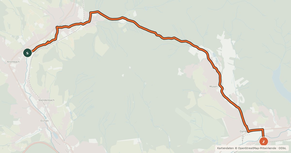 Kartenübersicht der Radroute (51) Kreuztal-Krombach - (53) Hilchenbach-Dahlbruch