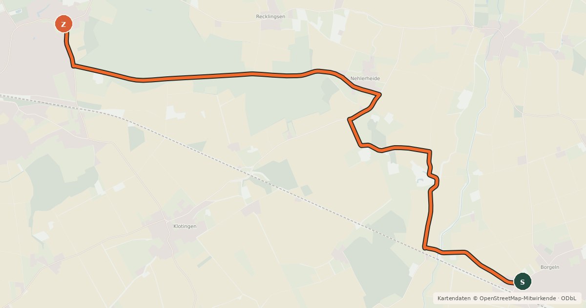 Kartenübersicht der Radroute (51) Welver-Borgeln - (52) Welver–Kirchwelver