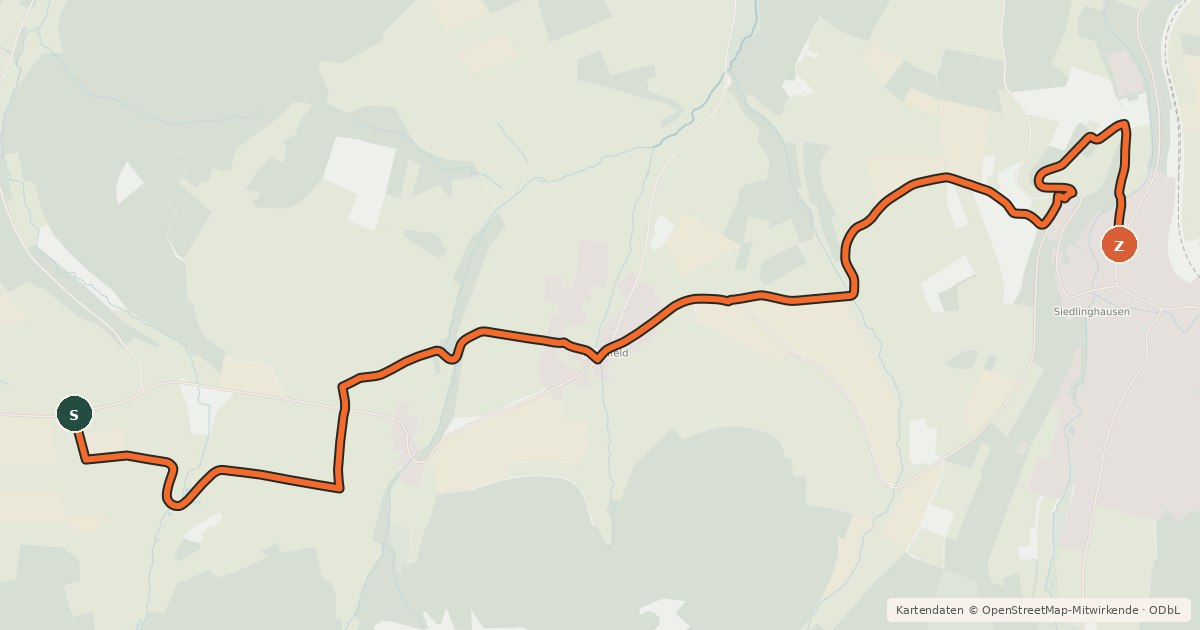 Kartenübersicht der Radroute (53) Schmallenberg-Westfeld - (54) Winterberg-Siedlinghausen