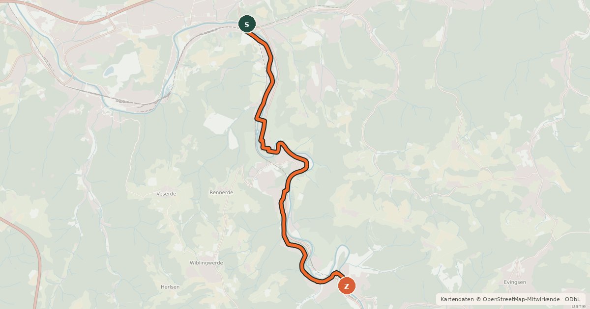 Kartenübersicht der Radroute (56) Iserlohn-Letmathe - (58) Altena-Mühlendorf