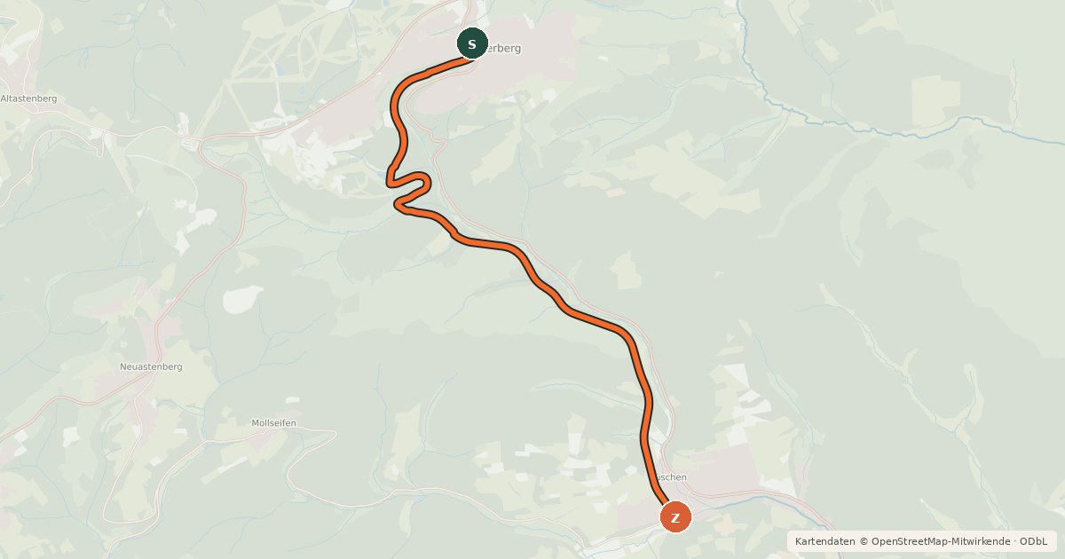 Kartenübersicht der Radroute (56) Winterberg - (58) Winterberg-Züschen