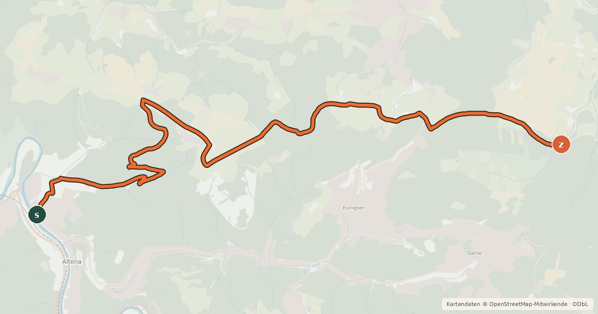 Kartenübersicht der Radroute (58) Altena-Mühlendorf - (61) Neuenrade Rüterschlad
