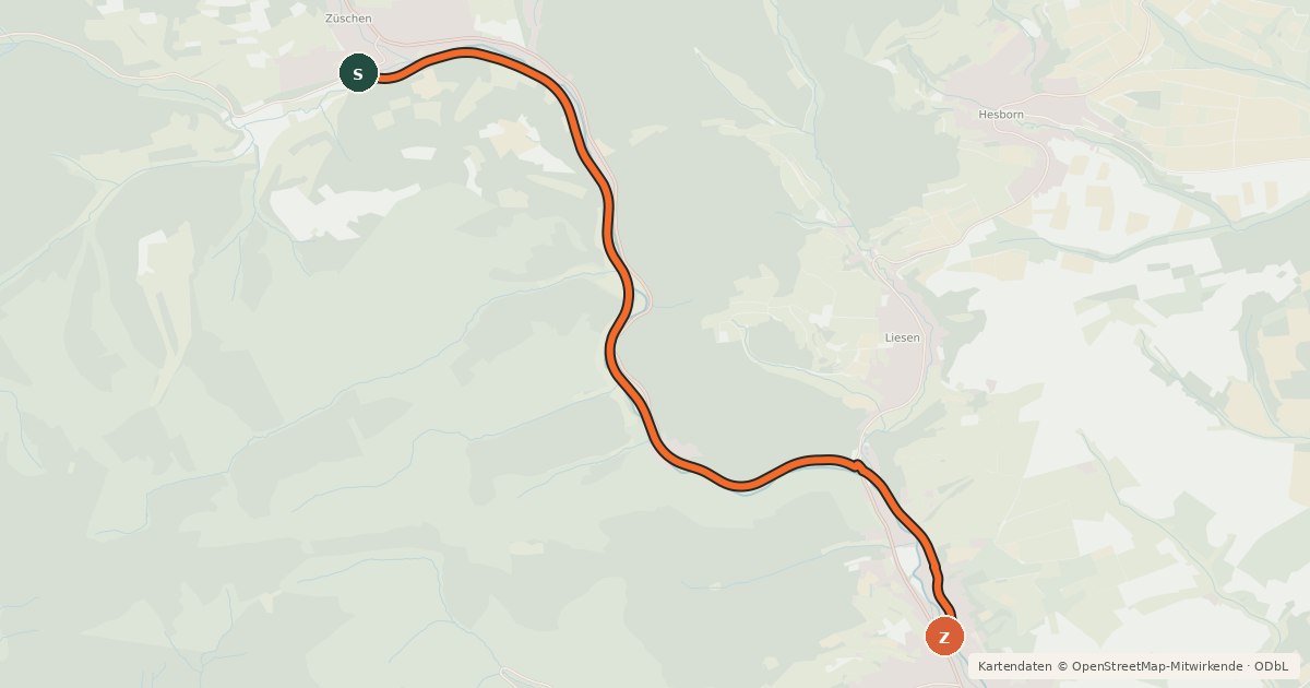 Kartenübersicht der Radroute (58) Winterberg-Züschen - (59) Hallenberg-Liesen