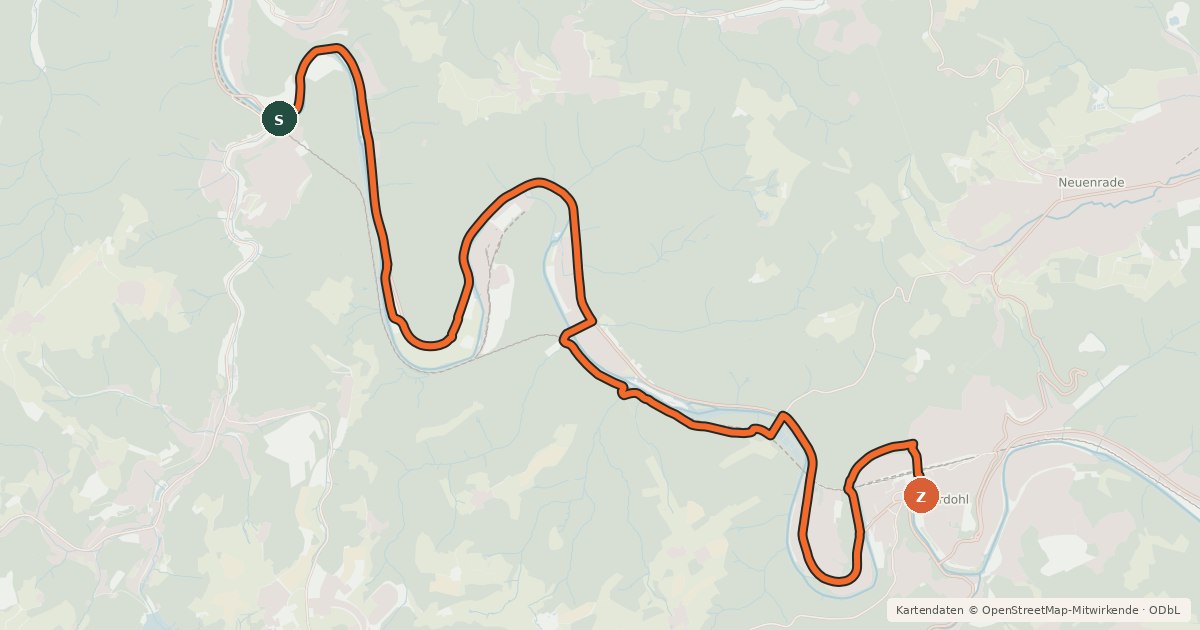 Kartenübersicht der Radroute (59) Altena - (63) Werdohl