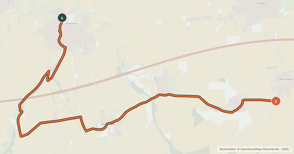 Kartenübersicht der Radroute (59) Soest-Ostönnen - (94) Soest-Meiningsen