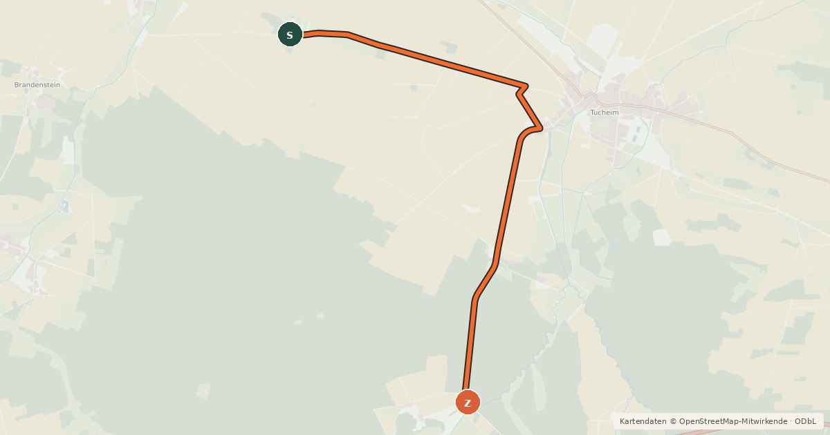 Kartenübersicht der Radroute 66-83 Dretzel S-Ringelsdorf O