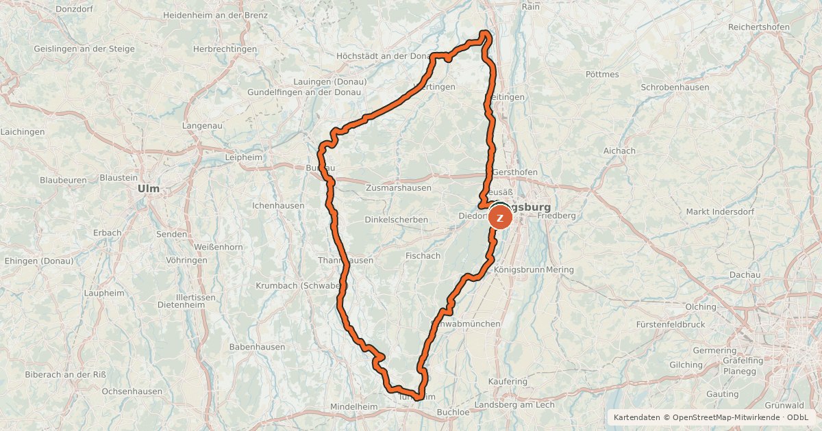 Kartenübersicht der Radroute 7-Schwaben-Tour