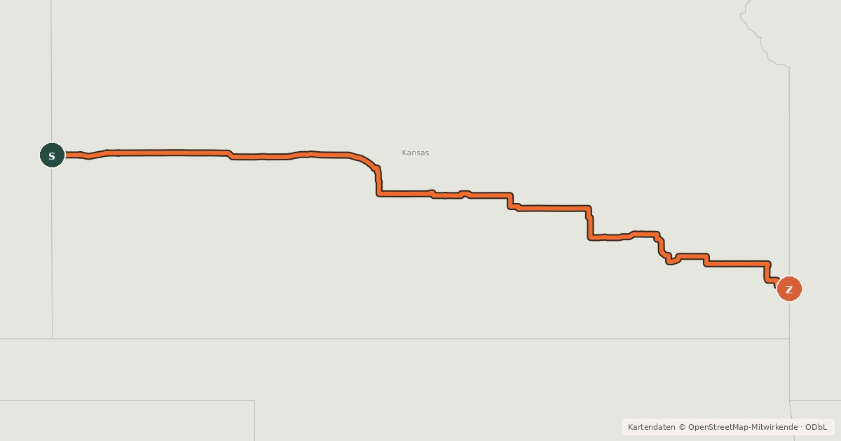 Kartenübersicht der Radroute 76 (Kansas)