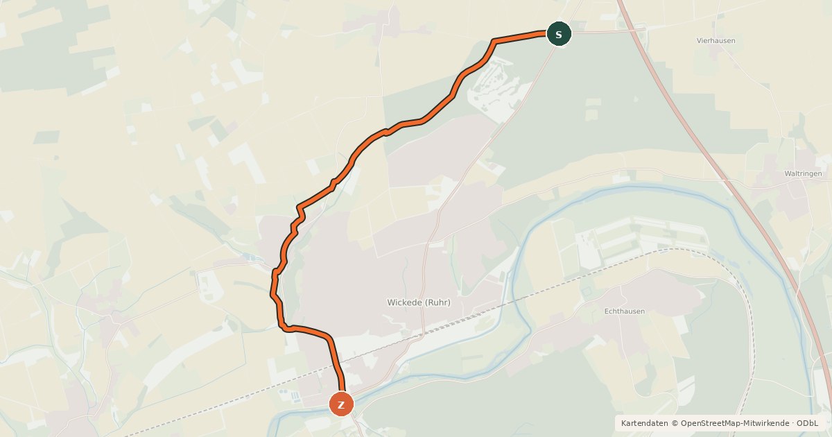 Kartenübersicht der Radroute (81) Werl-Stadtwald - (82) Wickede