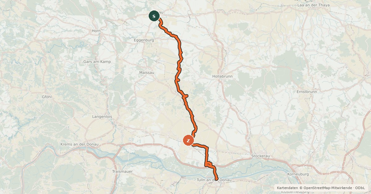 Kartenübersicht der Radroute 84 - Heldenberg Radweg