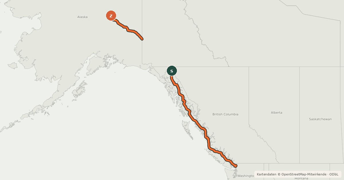 Kartenübersicht der Radroute 87 (Alaska)
