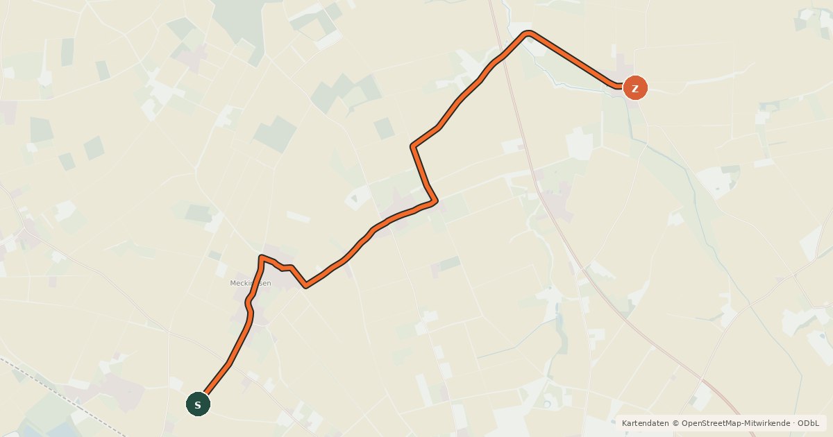 Kartenübersicht der Radroute (91) Soest-Hattrop - (92) Soest-Thöningsen