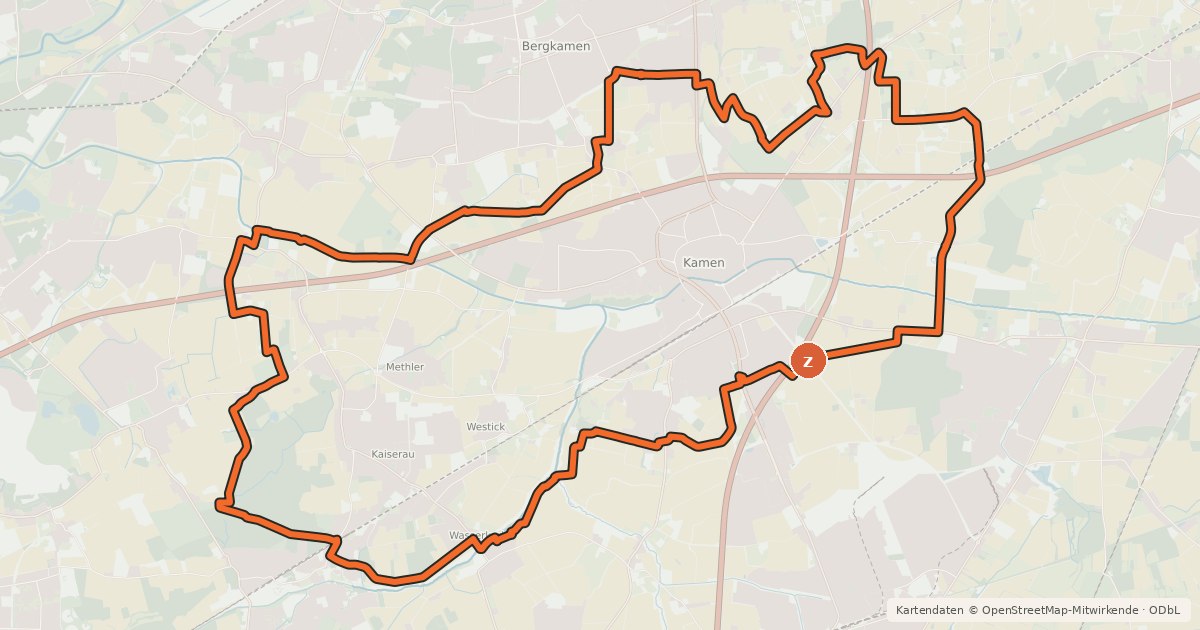 Kartenübersicht der Radroute A2 [Unna]