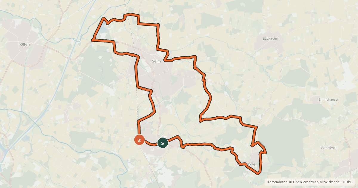 Kartenübersicht der Radroute A5 [Unna]