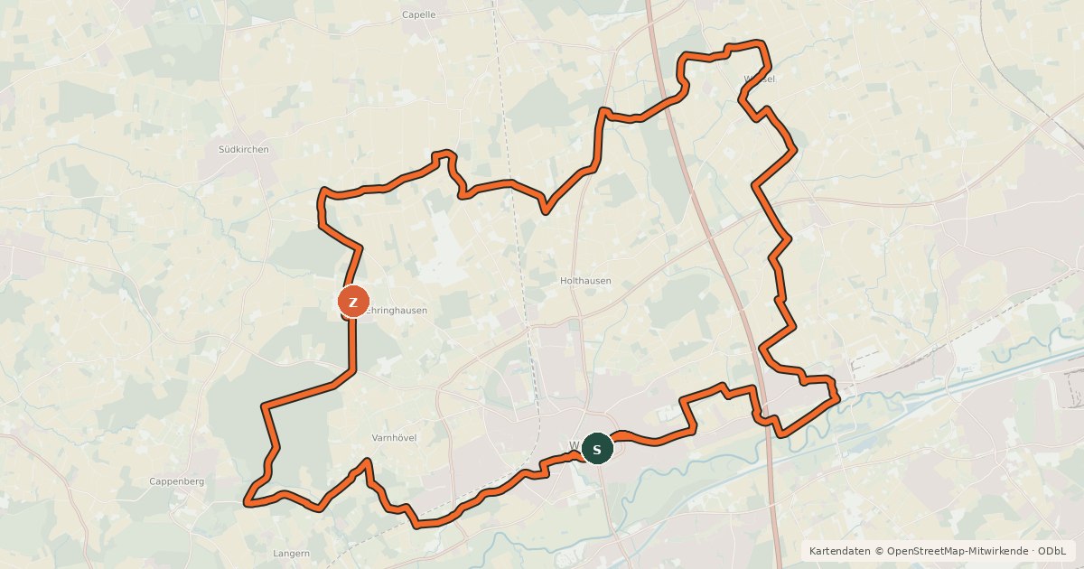 Kartenübersicht der Radroute A6 [Unna]