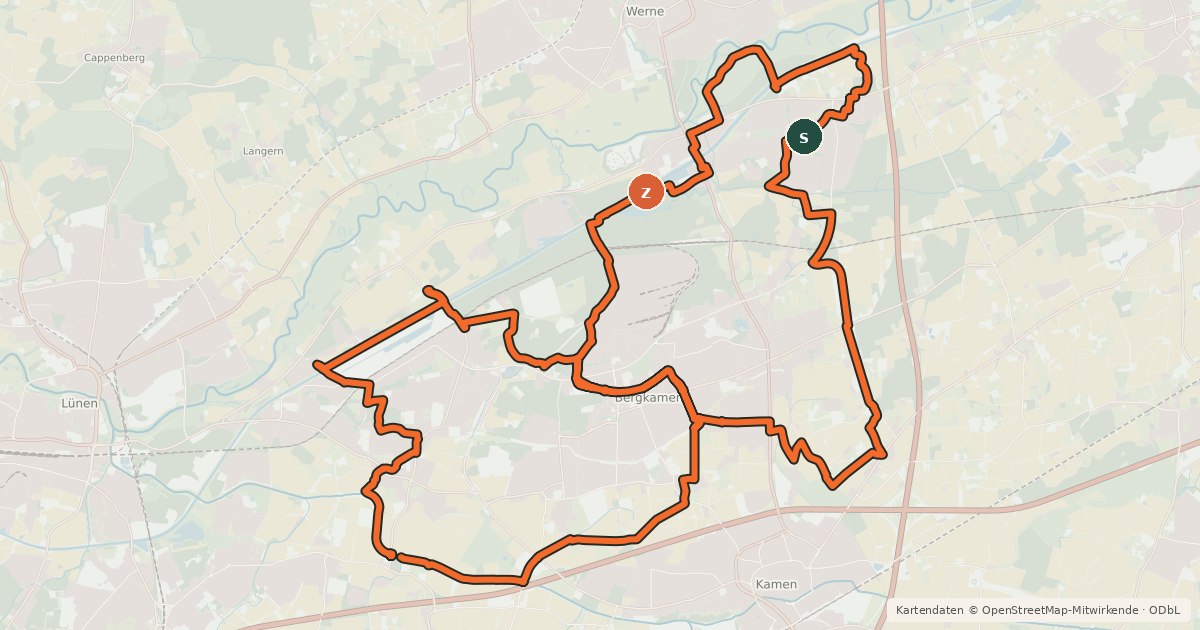 Kartenübersicht der Radroute A8 [Unna]