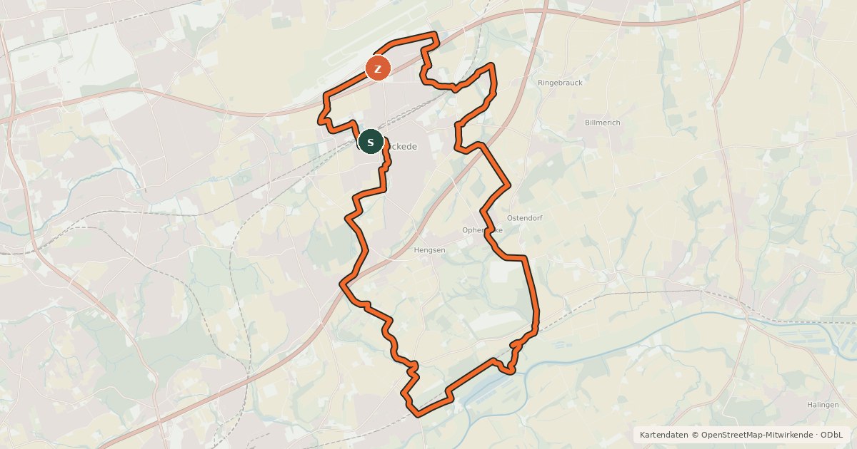 Kartenübersicht der Radroute A9 [Unna]
