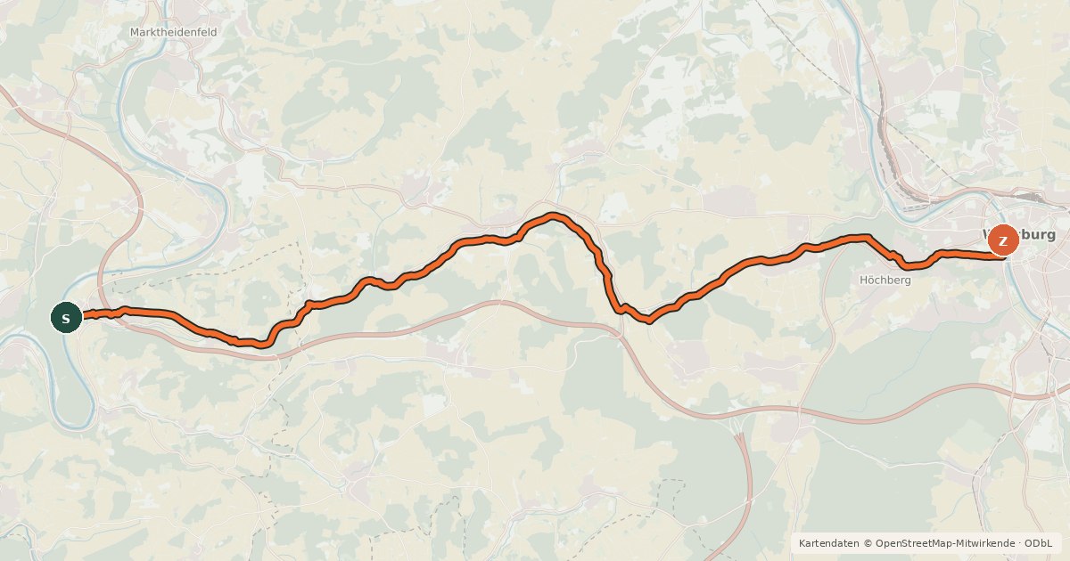 Kartenübersicht der Radroute Aalbach-Radweg