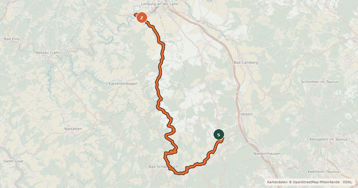 Kartenübersicht der Radroute Aartal-Radweg