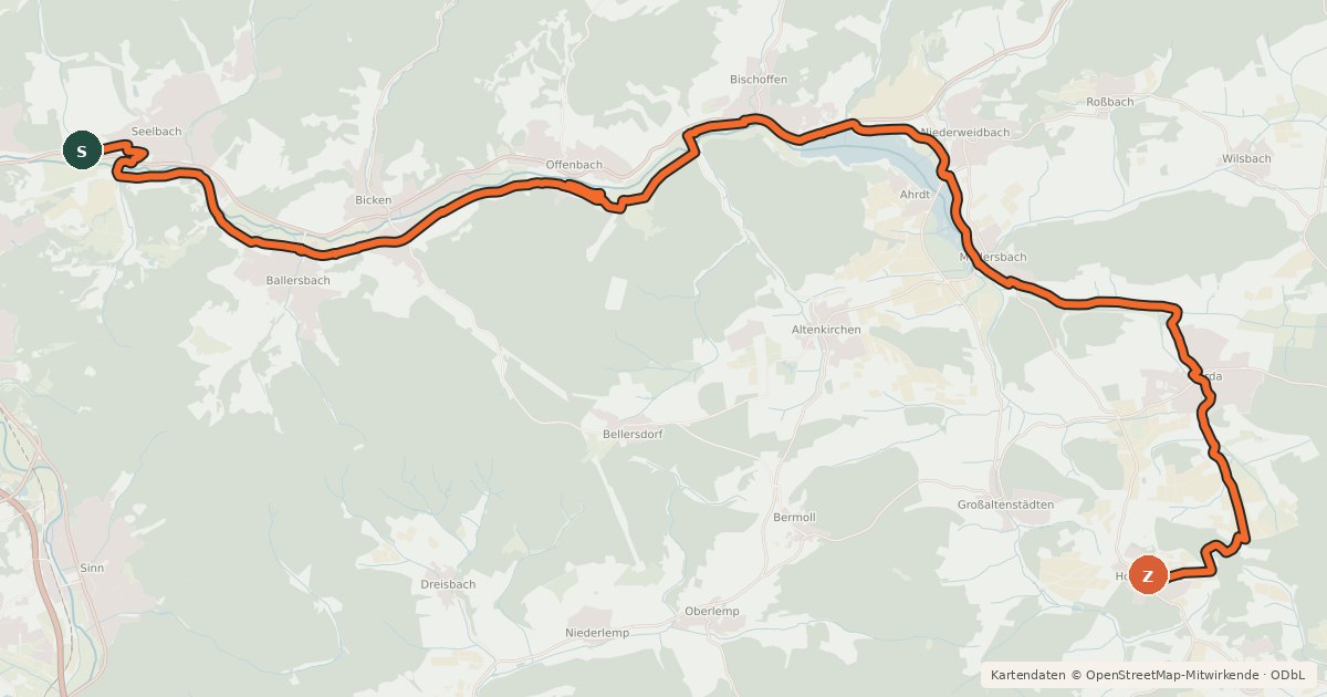 Kartenübersicht der Radroute Aartal-Radweg