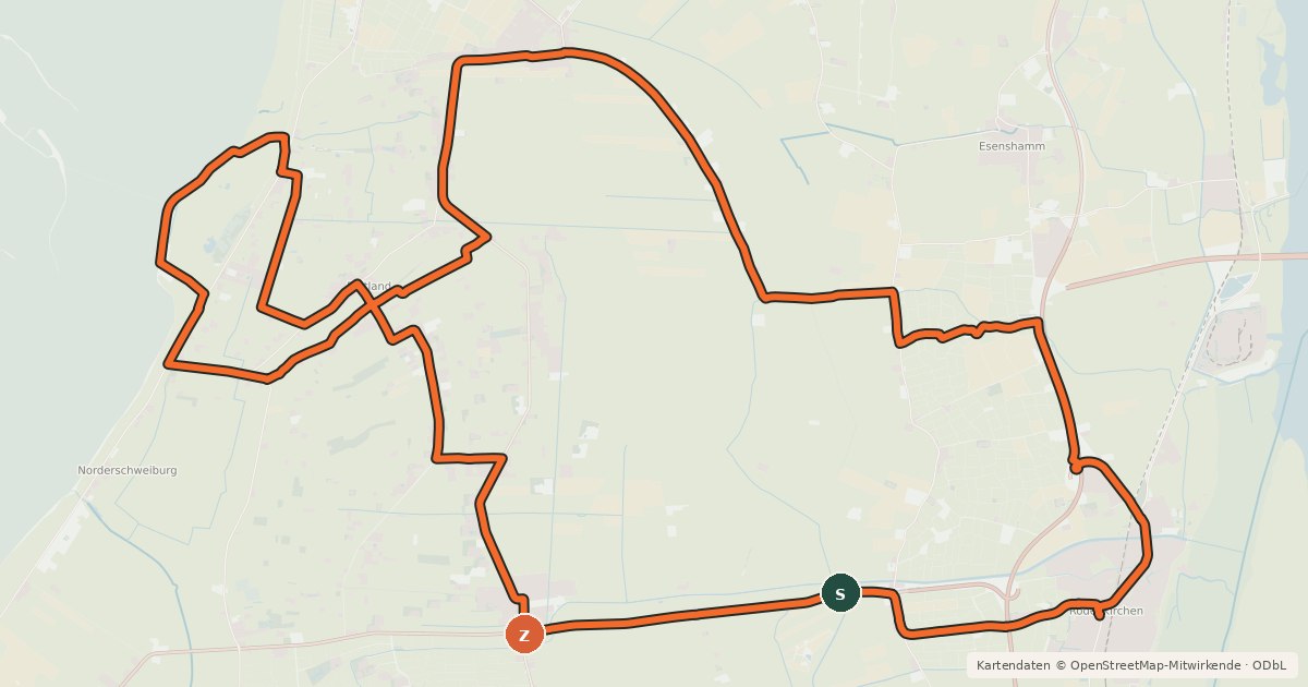 Kartenübersicht der Radroute Abendrot-Tour Stadland
