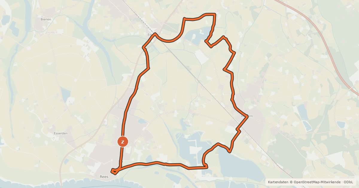 Kartenübersicht der Radroute Abendroute