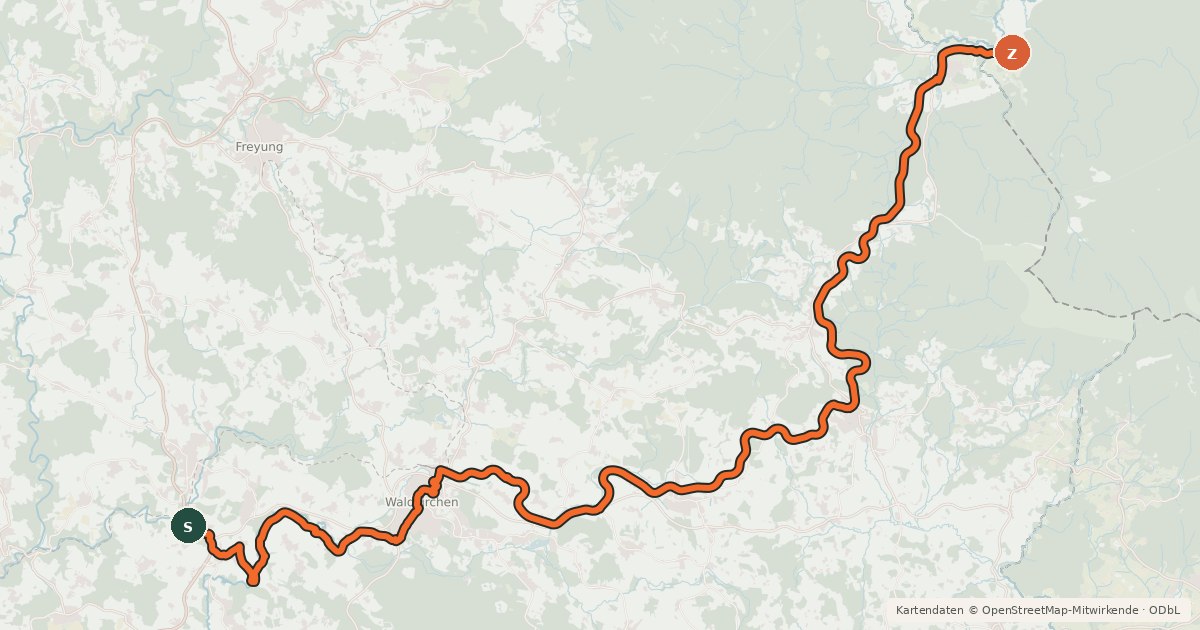Kartenübersicht der Radroute Adalbert-Stifter-Radweg