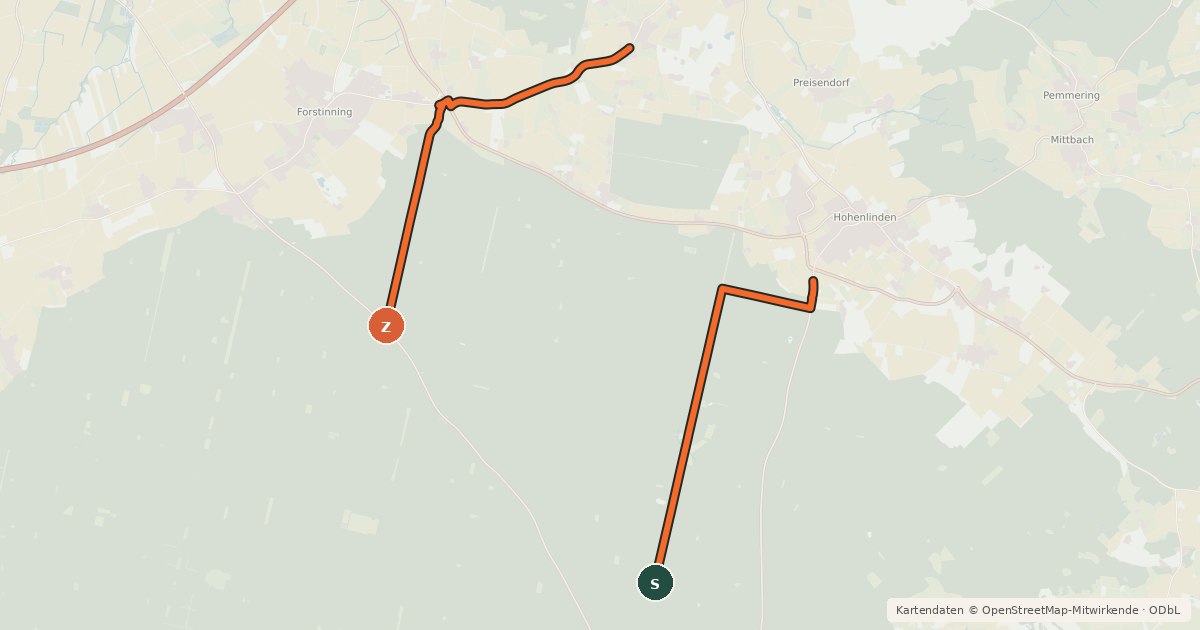 Kartenübersicht der Radroute ADFC Ebersberg Tour 04