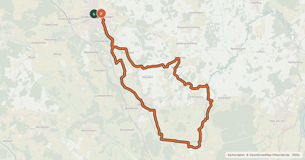 Kartenübersicht der Radroute ADFC Ebersberg Tour 8